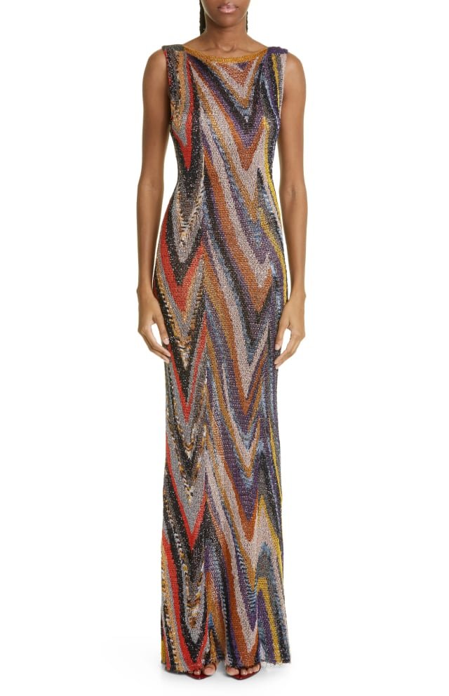 Zigzag Lamé Sleeveless Maxi Dress